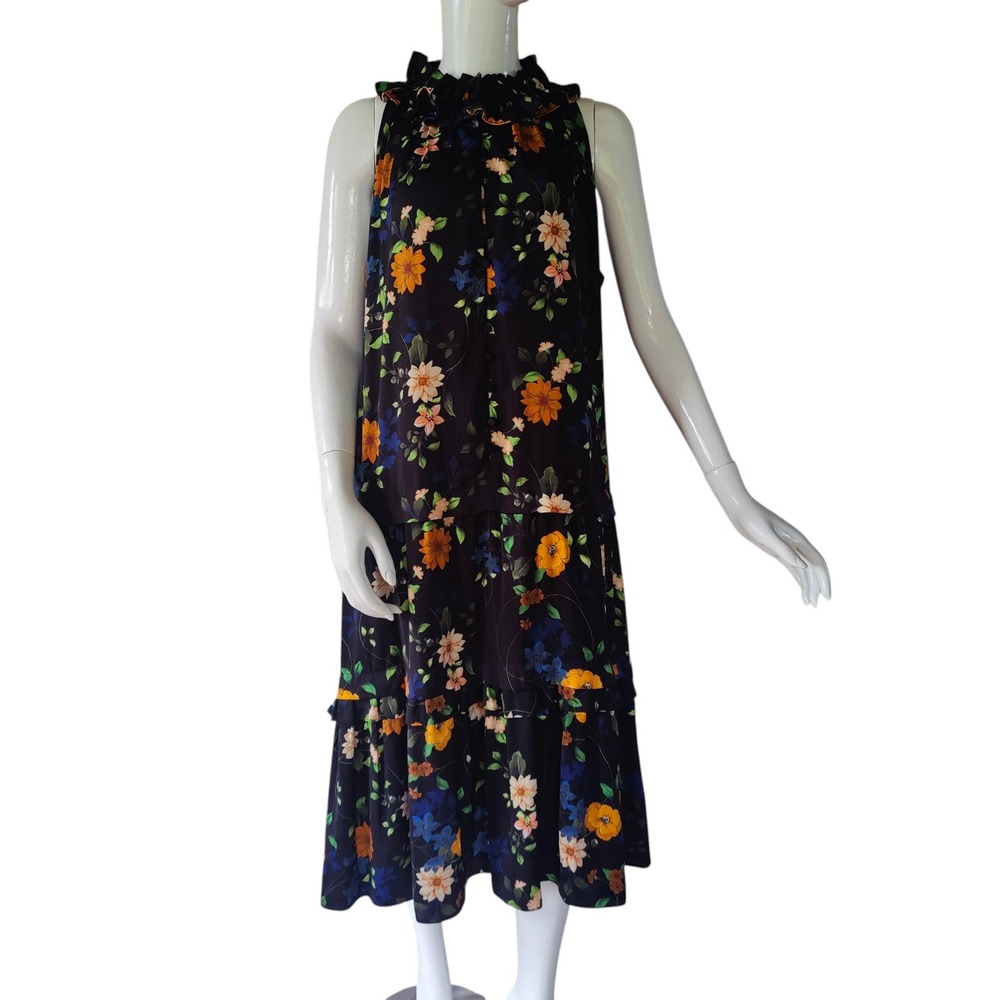 Kobi Halperin Ryan Tiered Sleeveless Dark Floral Midi Dress XXL Romantic Luxury